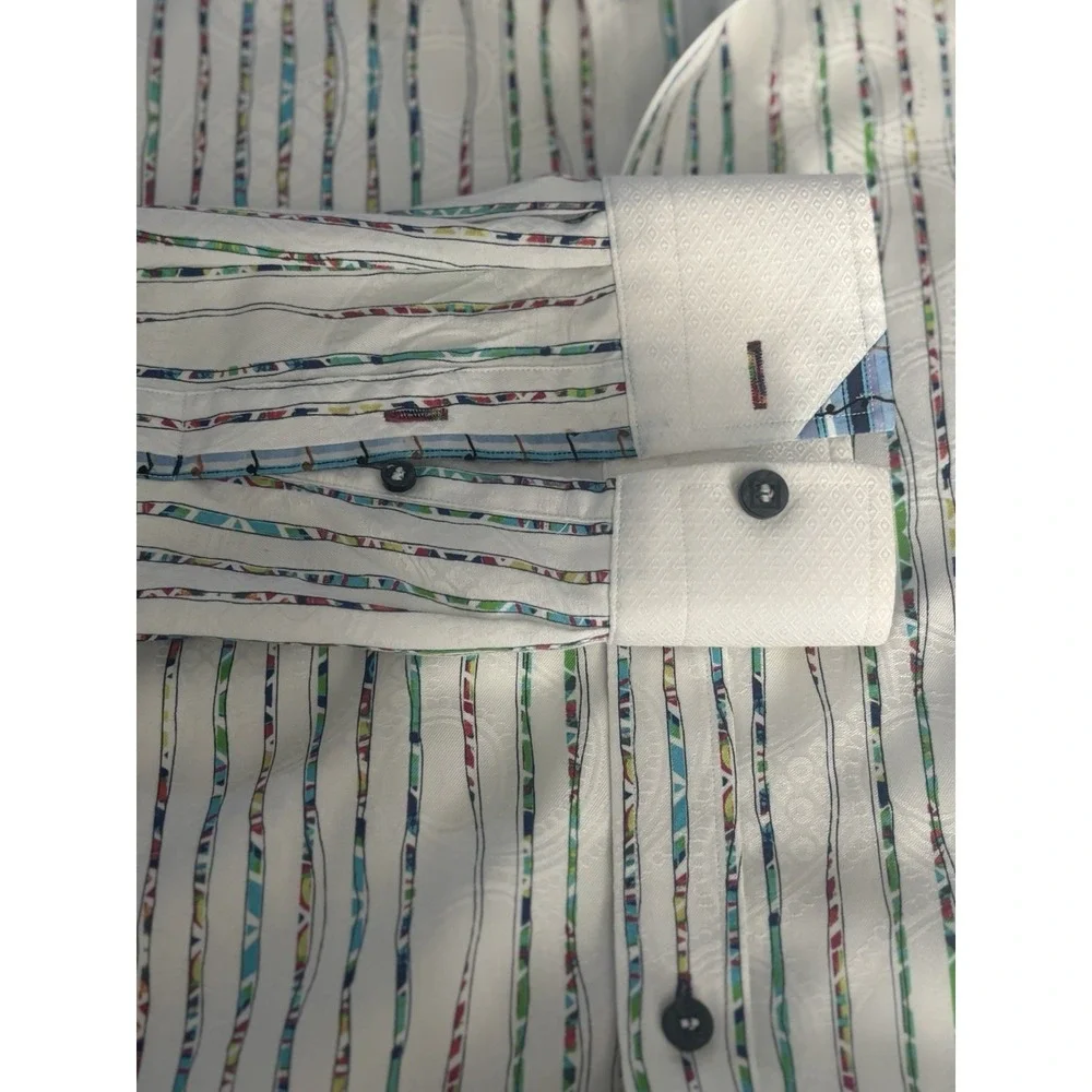 Justin Harvey Shirt Mens XL Long Sleeve Button Unique Flip Cuffs Bussiness Caree - Picture 8 of 13